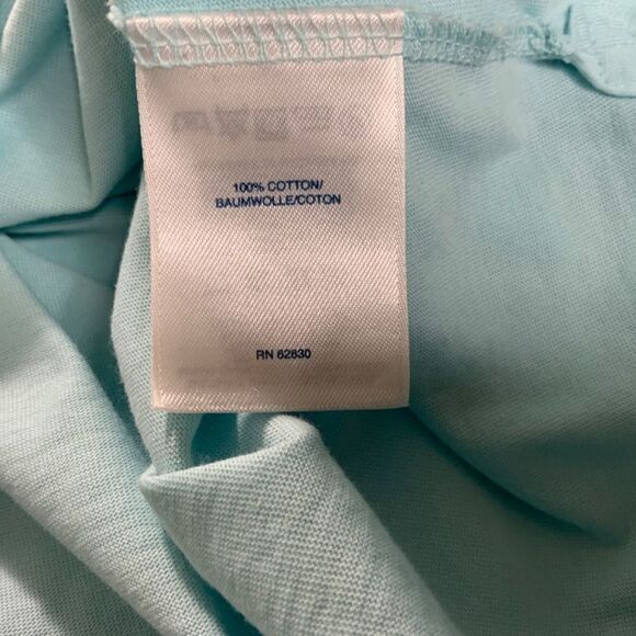 LANDS’ END Turquoise Split Vee Neck Tee 100% Cotton MADE IN PERU Sz M - Picture 8 of 9